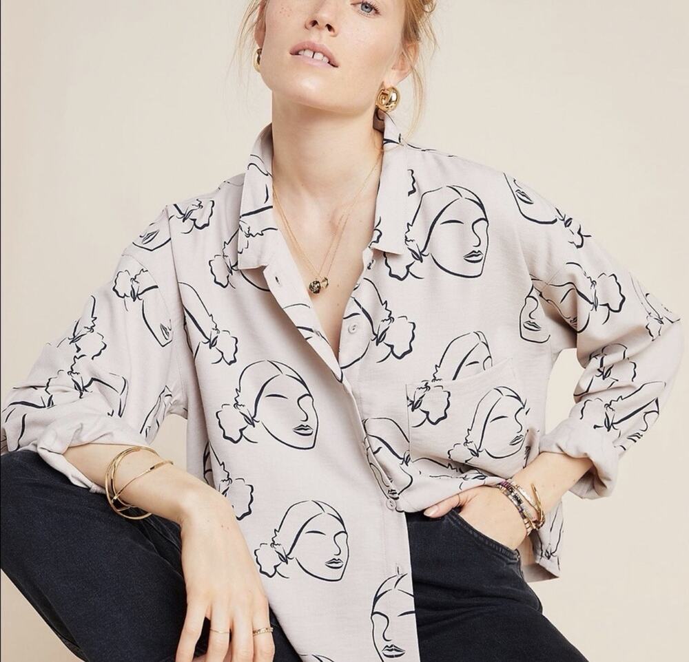 the odells shirt anthropologie della button down face print Xsmall
